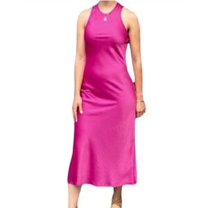 House of Harlow 1960 Magenta Pink Satin Halter Maxi Slip Dress Size Medium